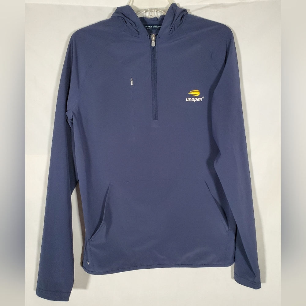 PETER MILLAR CROWN CRAFTED US OPEN FLEX ADAPT BLUE HALF-ZIP HOODIE SMALL $240